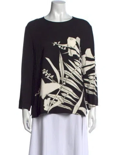Pre-owned Escada Floral Print Crew Neck Top In Black