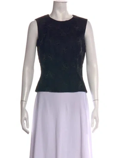 Pre-owned Escada Floral Print Crew Neck Top In Black