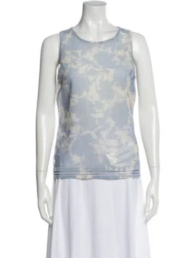 Pre-owned Escada Floral Print Crew Neck Top In Blue