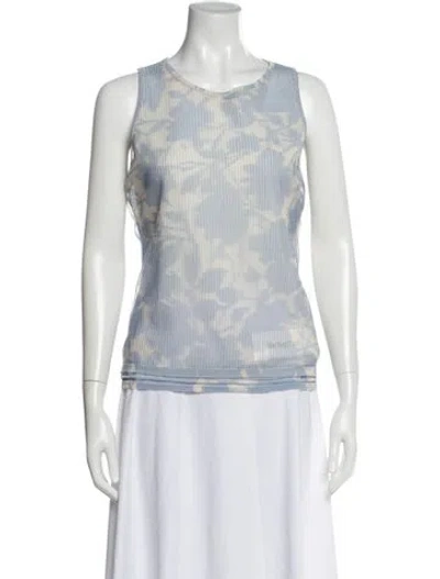 Pre-owned Escada Floral Print Crew Neck Top In Blue
