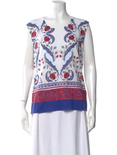 Pre-owned Escada Floral Print Crew Neck Top In Blue