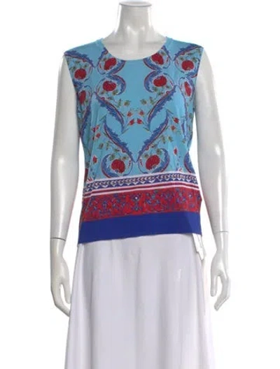 Pre-owned Escada Floral Print Crew Neck Top In Blue