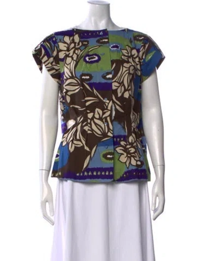 Pre-owned Escada Floral Print Crew Neck Top In Blue