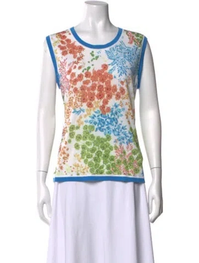 Pre-owned Escada Floral Print Crew Neck Top In Neutral