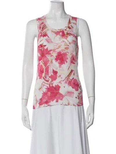 Pre-owned Escada Floral Print Crew Neck Top In Pink
