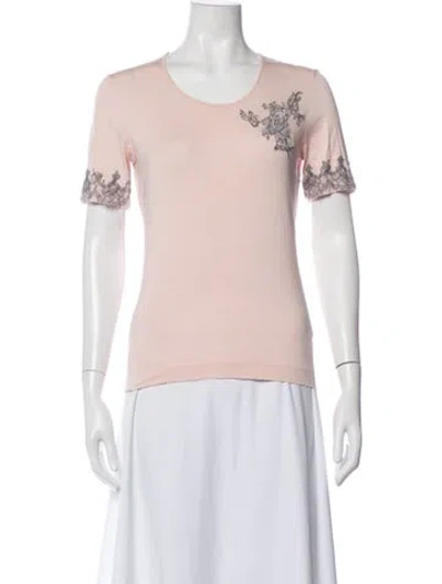 Pre-owned Escada Floral Print Crew Neck Top In Pink