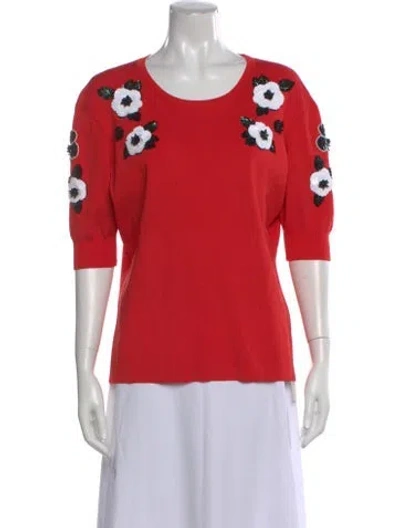 Pre-owned Escada Floral Print Crew Neck Top In Red