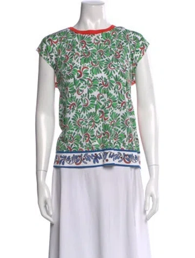 Pre-owned Escada Floral Print Crew Neck Top W/ Tags In Neutral