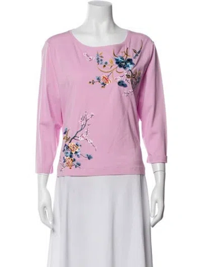 Pre-owned Escada Floral Print Crew Neck Top W/ Tags In Pink