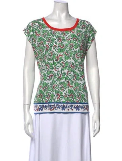 Pre-owned Escada Floral Print Crew Neck Top In White