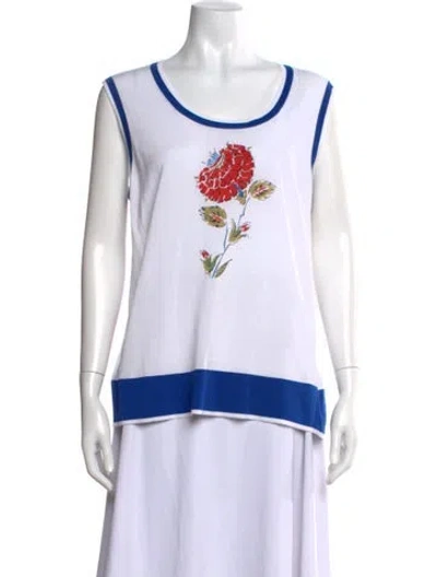 Pre-owned Escada Floral Print Crew Neck Top In White