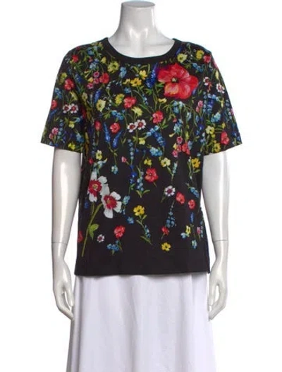 Pre-owned Escada Floral Print Crew Neck T-shirt In Black