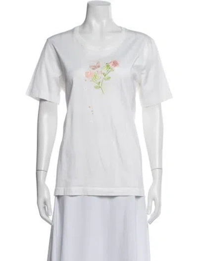Pre-owned Escada Floral Print Crew Neck T-shirt In Metallic/white