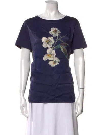 Pre-owned Escada Floral Print Crew Neck T-shirt In Purple
