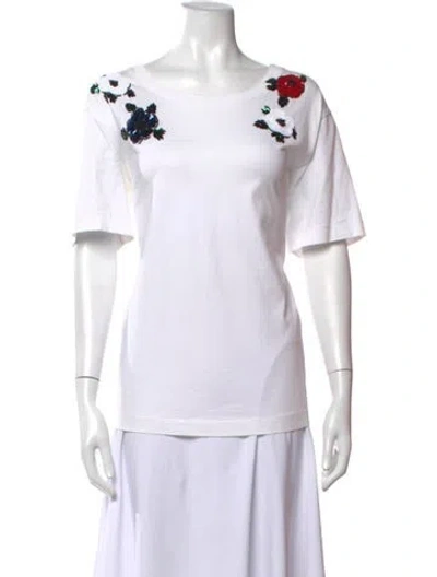 Pre-owned Escada Floral Print Crew Neck T-shirt In White