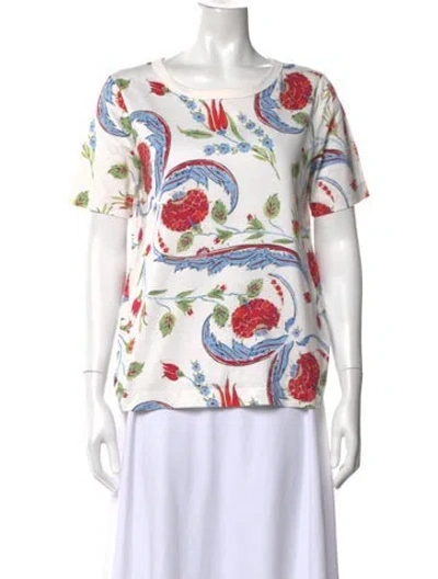 Pre-owned Escada Floral Print Crew Neck T-shirt In White