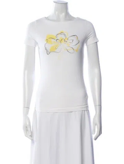 Pre-owned Escada Floral Print Crew Neck T-shirt In White