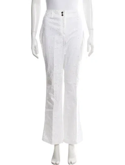 Pre-owned Escada Floral Print Flared Pants In White