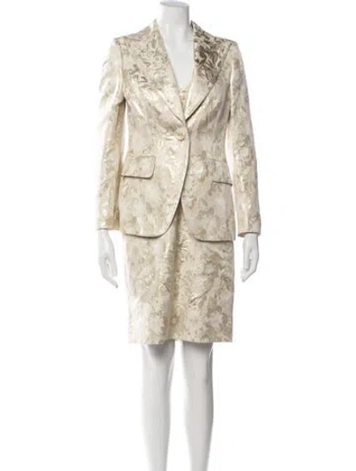 Pre-owned Escada Floral Print Glitter Accents Dress Set In Neutrals