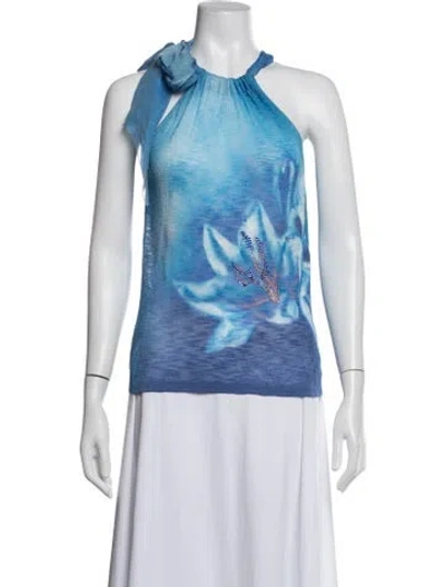 Pre-owned Escada Floral Print Halterneck Top In Blue