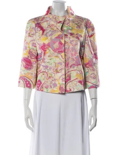 Pre-owned Escada Floral Print Jacket In White