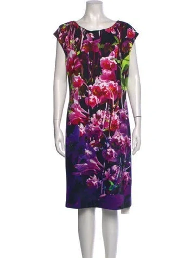 Pre-owned Escada Floral Print Knee-length Dress In Black