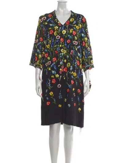 Pre-owned Escada Floral Print Knee-length Dress In Black