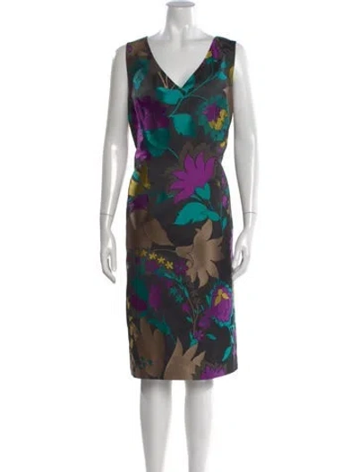 Pre-owned Escada Floral Print Knee-length Dress In Black