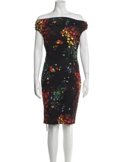 Pre-owned Escada Floral Print Knee-length Dress In Black