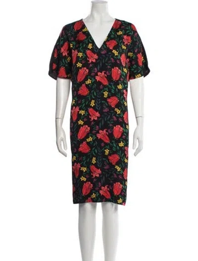Pre-owned Escada Floral Print Knee-length Dress In Black