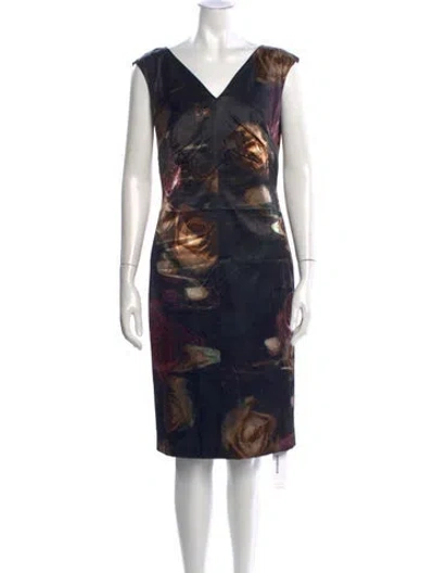 Pre-owned Escada Floral Print Knee-length Dress In Black