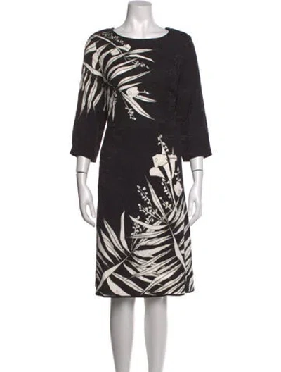Pre-owned Escada Floral Print Knee-length Dress In Black