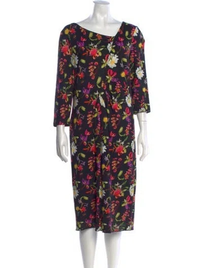 Pre-owned Escada Floral Print Knee-length Dress In Black