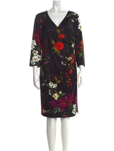 Pre-owned Escada Floral Print Knee-length Dress In Black