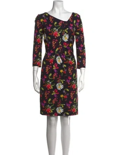Pre-owned Escada Floral Print Knee-length Dress In Black