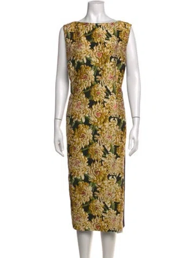 Pre-owned Escada Floral Print Knee-length Dress In Black/metallic