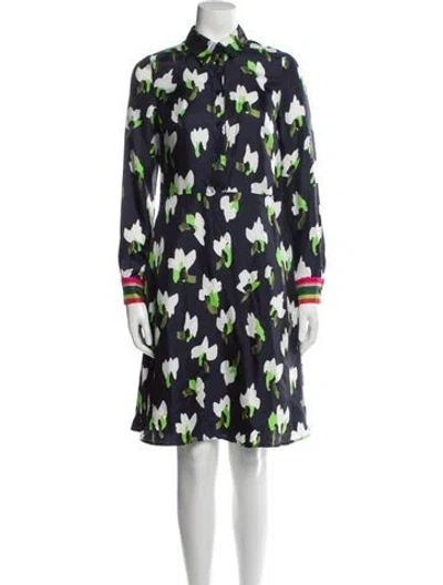 Pre-owned Escada Floral Print Knee-length Dress In Blue