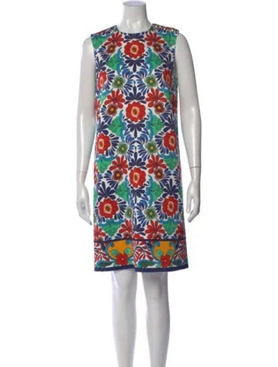 Pre-owned Escada Floral Print Knee-length Dress In Blue