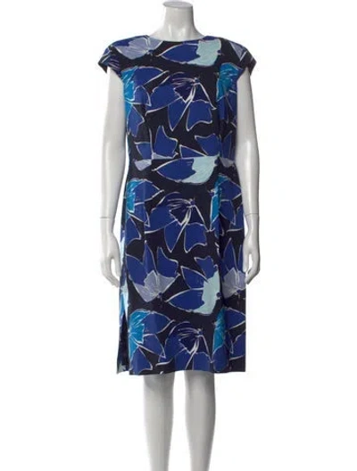 Pre-owned Escada Floral Print Knee-length Dress In Blue