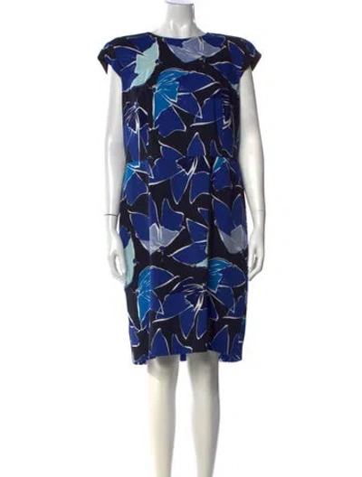 Pre-owned Escada Floral Print Knee-length Dress In Blue