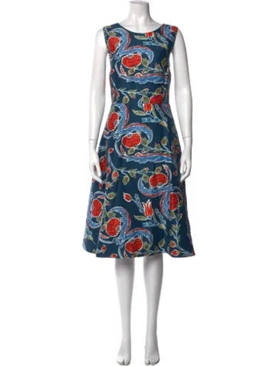 Pre-owned Escada Floral Print Knee-length Dress In Blue