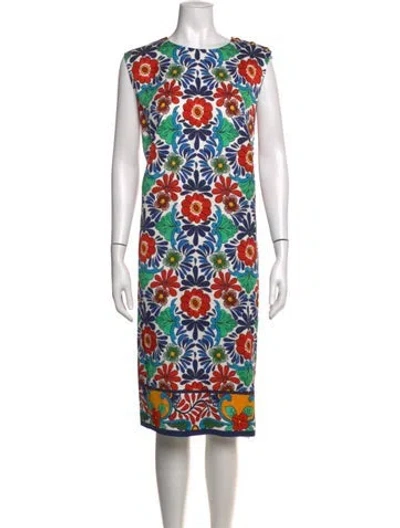 Pre-owned Escada Floral Print Knee-length Dress In Blue