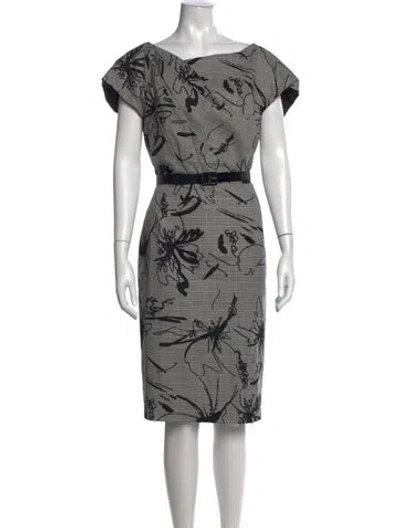 Pre-owned Escada Floral Print Knee-length Dress In Gray