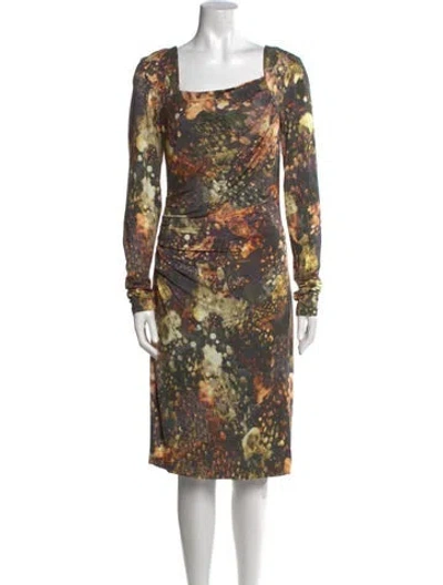 Pre-owned Escada Floral Print Knee-length Dress In Green