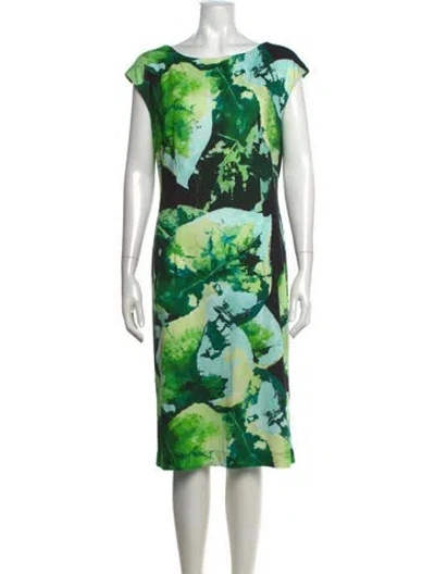 Pre-owned Escada Floral Print Knee-length Dress In Green