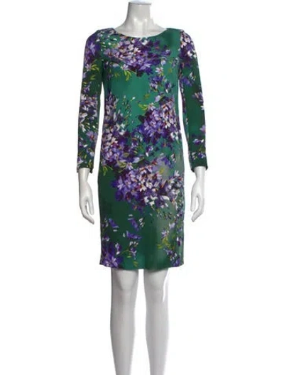 Pre-owned Escada Floral Print Knee-length Dress In Green