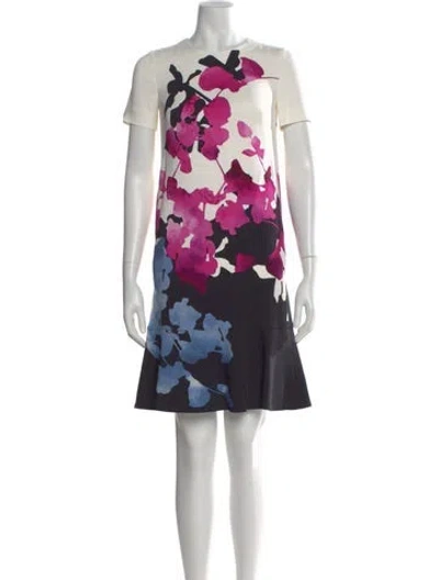 Pre-owned Escada Floral Print Knee-length Dress In Neutral