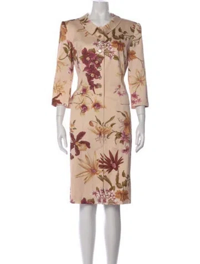 Pre-owned Escada Floral Print Knee-length Dress In Neutral