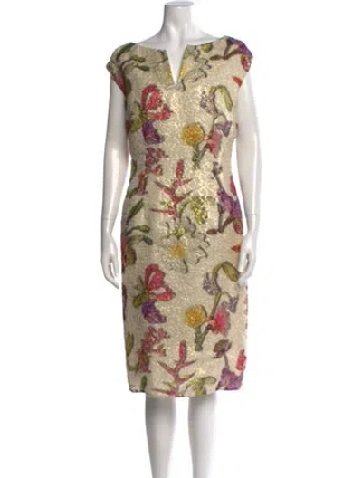 Pre-owned Escada Floral Print Knee-length Dress In Neutral