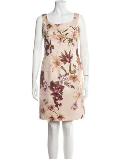 Pre-owned Escada Floral Print Knee-length Dress In Neutrals